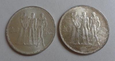 2ks Prvorepublikových stříbrných 20.korun 1933 a 1934