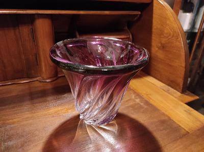 Stará krásná umělecká skleněná váza - signovaná - 70. léta
