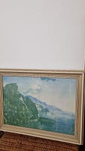 Obraz loďka 93,5 x 71 cm stará reprodukce na plátně