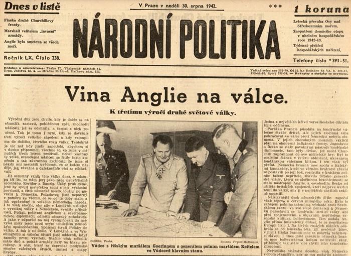 Noviny Národní politika, LX/238, 1942 - Staré tiskoviny