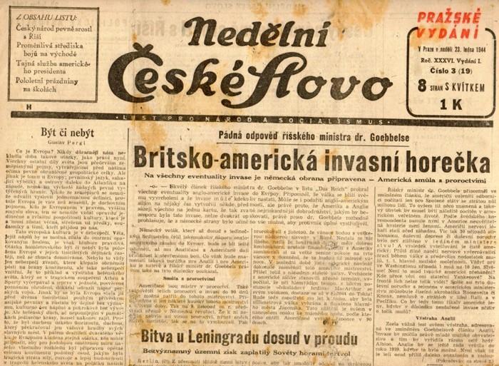 Noviny Nedělní České slovo, XXXVI/3, 1944