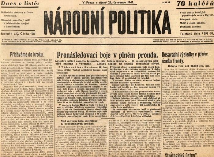 Noviny Národní politika 1942, LX/198 - Staré tiskoviny