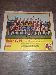 Starý plakát fotbalového klubu SK Slavia Praha s podpisy