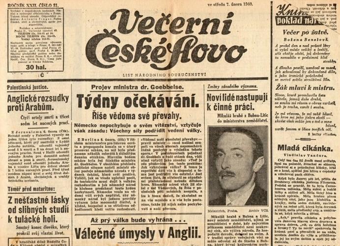 Noviny Večerní České slovo, XXII/31 - Staré tiskoviny