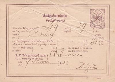 Rakousko, podací lístek ??, 1882, 82 kr. - Praha, bez razítka.