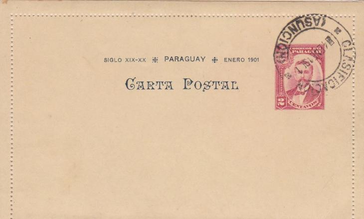 Amerika, Paraguay, zálepka, razítko Asunción 1901, tištěný obsah. - Celiny