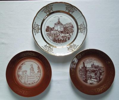 Staré porcelánové talíře s motivy měst, 3 ks