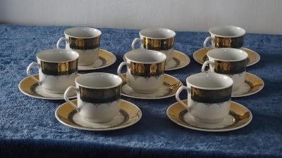 Kávový servis 8 šálků, porcelán, zlacení