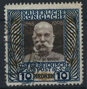 Rakousko / ÖSTERREICH - FRANZ JOSEPH I. - 1908 - Mi. 156 w - ražená