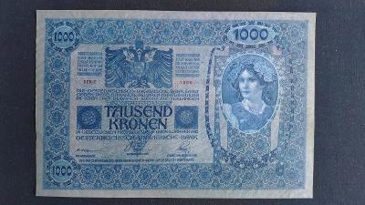 1000 Korun 1902, bez přetisku. Neoběhová, bez přehybu.  Zvlněný papír.