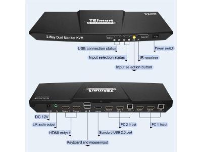 TESmart Dual HDMI 4x2 Dual Monitor KVM Switch 2 Port Aktualizováno 4K@