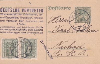Rakousko, dofr. Graz 1922,firemní - Náchod. POZOR!! Pravá známka má