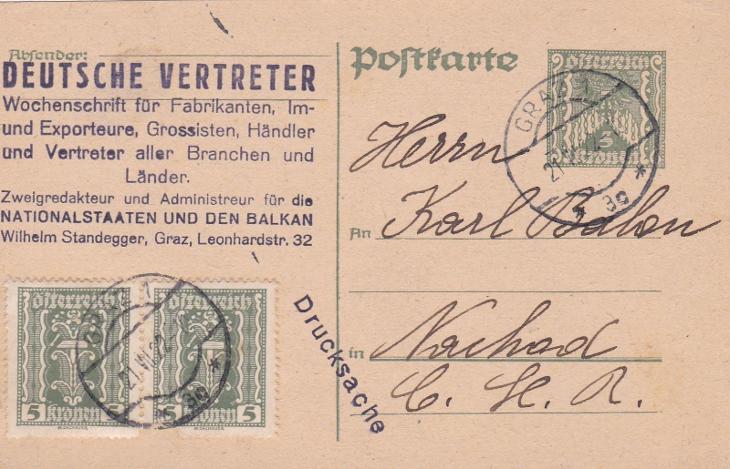 Rakousko, dofr. Graz 1922,firemní - Náchod. POZOR!! Pravá známka má