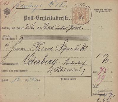 Rakousko, průvodka Chomutov 1902-doplatné Bohumín (Slezsko, Karviná),