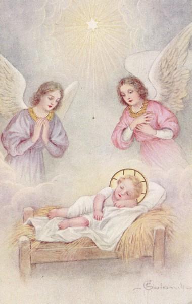 Pohlednice Vánoční, Andělé a Ježíšek