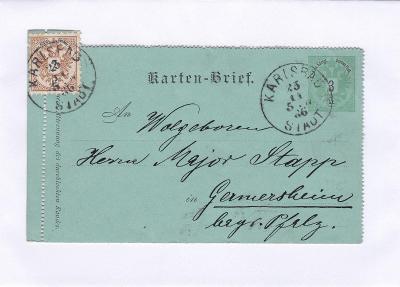 Rakousko, zálepka dofr. Karlovy Vary 1886- Německo, s přích.