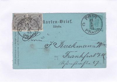 Rakousko, zálepka dofr. Praha 1893 - Německo, bez přích.