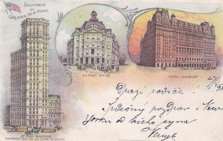 USA, New York 1898 - Smíchov, Praha, s přích., dofr.??, ale zn.