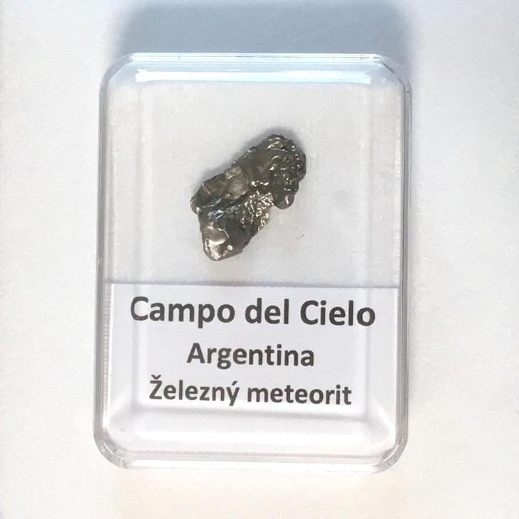 Železný meteorit Campo del Cielo - Argentina - krabička s popisem 02