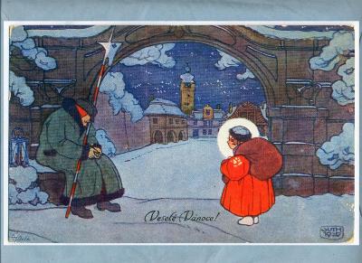 Malíř Guth vánoce ponocný spí u brány Ježíšek s rancem výborná 1929 pr