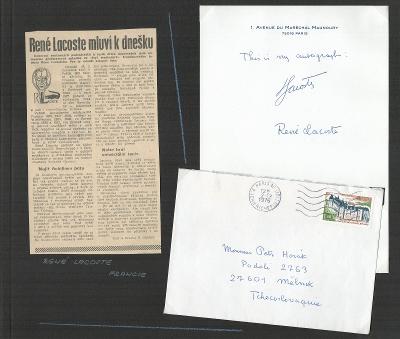 Lacoste René (1904-1996), francouzský tenista, sběratel. list, podpis
