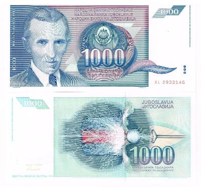 Jugoslávie 1000 dinara UNC / N Tesla