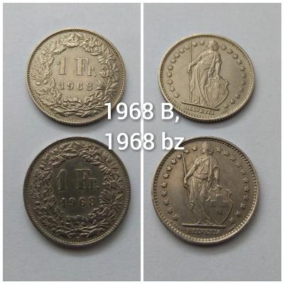 1 Franc 1968 B,  1968 bz,  Obě Varianty 