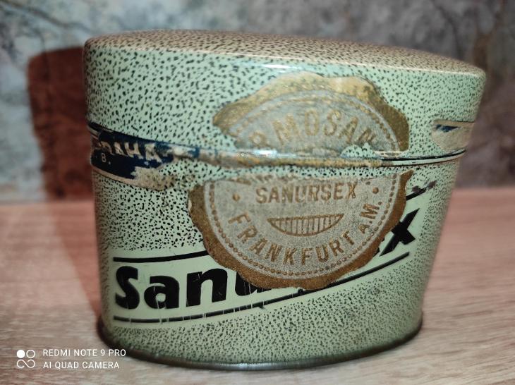 Stará německá plechová krabička SANURSEX označeno (Ges.Gesch)