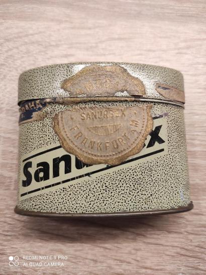 Stará německá plechová krabička SANURSEX označeno (Ges.Gesch)