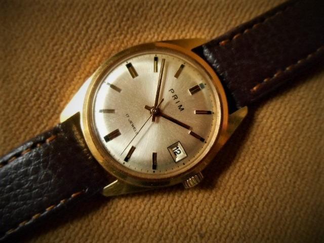 PRIM oblekovky Elegant 1970  jako nové, kožený řemínek - Starožitné hodinky