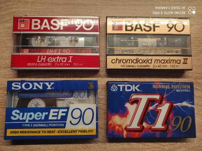 4xstará sběratelská audiokazeta 2x BASF 90, SONY super EF 90,TDK T1 90
