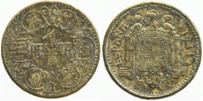 R5G6725 ŠPANĚLSKO 1 PESETA 1944 Alu-Bronze