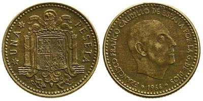 R5G6726 ŠPANĚLSKO 1 PESETA 1966 Francisco Franco Alu-Bronze