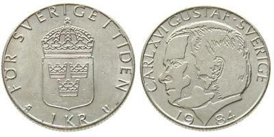 R5G6730 ŠVÉDSKO 1 KRONA 1984 Carl XVI Gustaf