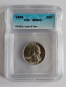 1/4 Dollar 1959 USA revers typ B, FS-901 mince Ag stříbro RL vzácný RR