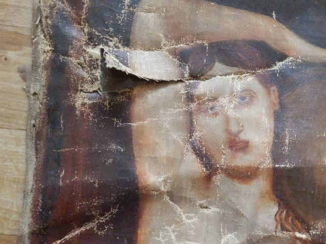 Hodně starý obraz Akt ženy s amforou na rameni asi kopie? - poškozený - Výtvarné umění