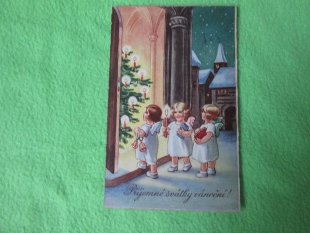 Vánoční, děti / andílci /stromeček, Protektorát Čechy a Morava, 1941. - Sváteční pohlednice