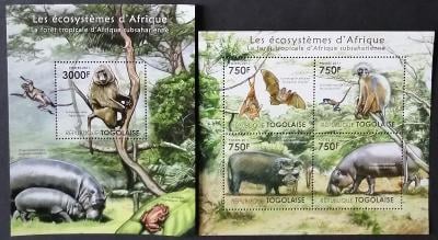 Togo 2011 24€ Africká fauna a flora subsaharské Afriky, Hroši, opice