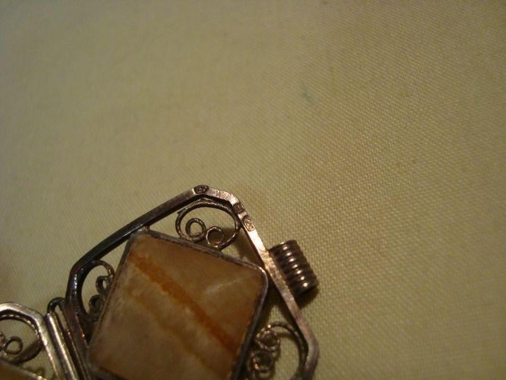 Starý článkový Ag náramek s kameny, ČSR,platný čs.punc,   polodrahokam - Starožitné šperky