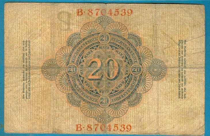 Německo 20 marek 10.9.1909 podtisk P serie B - Sběratelství