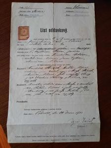 Oddávkový list 1891, RU, Korunní země Morava