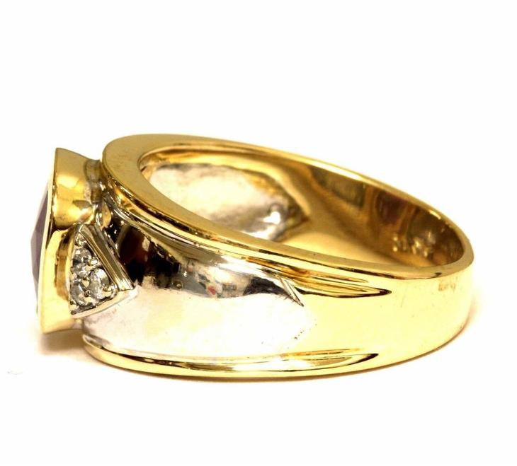 14 kt zlatý prsten s ametystem a brilianty - Starožitné šperky