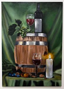 ručne maľovaný obraz zátišie poháre na víno