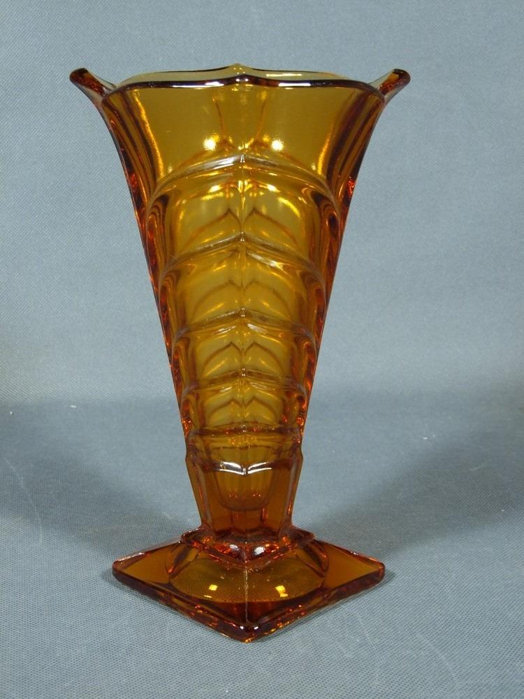 Váza art-deco ambrové sklo R. SCHRÖTER Inwald v21cm,rok cca 1930 - Starožitnosti
