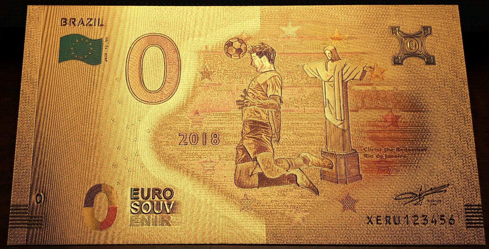 0 Euro Souvenir , Mistrovství světa ve fotbale  2018 , Brazil , zlata  - Sběratelství