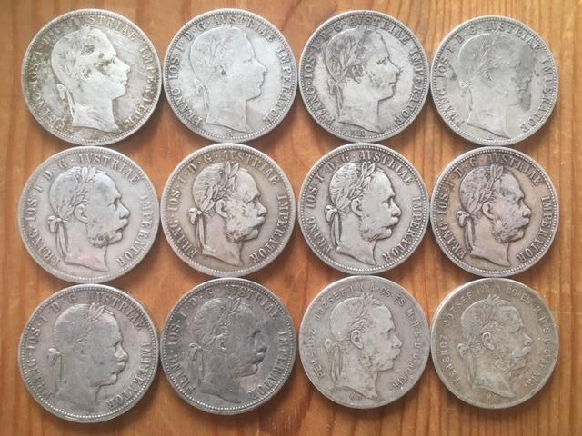 12 kusů stříbrných zlatníků, Rakousko Uhersko, každá mince jiná - Numismatika