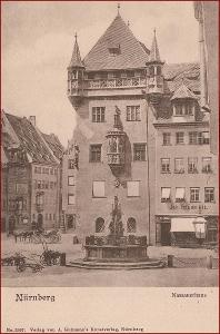 Nürnberg * Nassauerhaus, fontána, časť mesta * Nemecko * Z1850