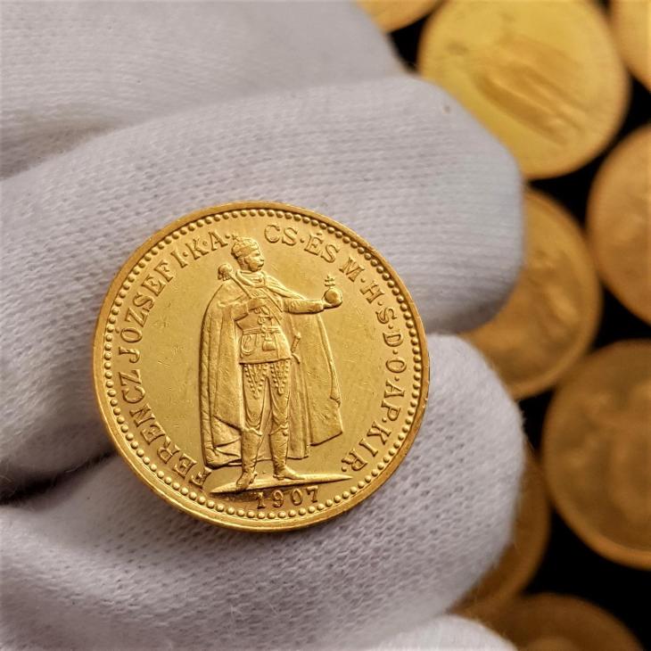 Krásná uherská 10 Koruna 1907 KB, František Josef I., zlatá mince   - Numismatika