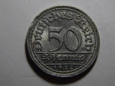 Německo Výmarsko 50 Pfennig 1922 F UNC č30812