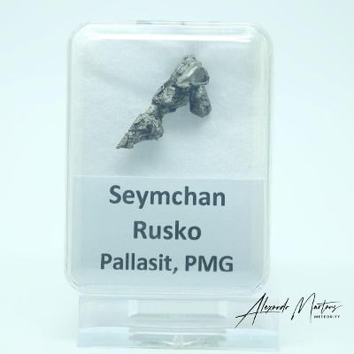 Železný meteorit Seymchan Rusko 2,58 g - leptaný fragment v krabičce